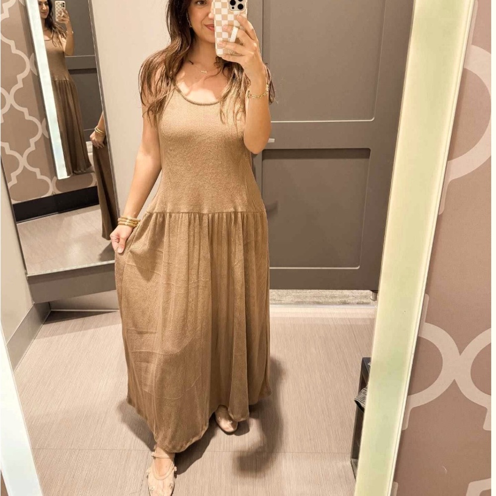 NWT~Universal Thread Tan Sleeveless Maxi Sundress drop waist textured SZ XXL - Picture 3 of 10